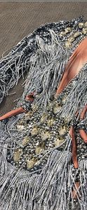 Sparkly Rhinestone gray Fringes Bodysuit