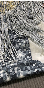 Sparkly Rhinestone gray Fringes Bodysuit