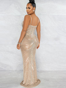 Mesh Sheer Rhinestones Maxi Dress