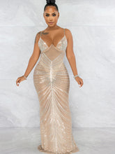 Load image into Gallery viewer, Mesh Sheer Rhinestones Maxi Dress