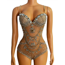 Load image into Gallery viewer, Sparkly Rhinestones Pearls Bodysuit  Costume