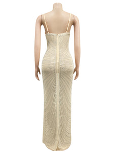 Mesh Sheer Rhinestones Maxi Dress