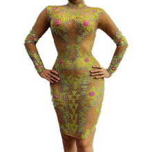 Load image into Gallery viewer, Sparkly Rhinestones Printed Mesh Bodycon Dress