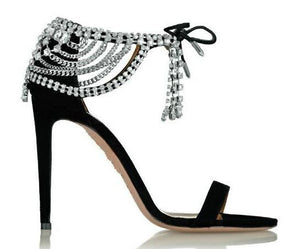 Sandals Bling Crystals Lace Up High Heel
