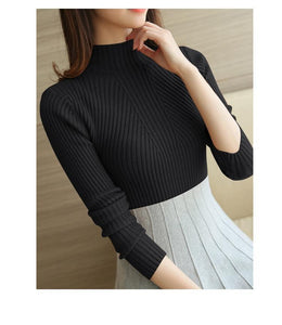 Sweater Autumn Winter Black Tops  Knitted