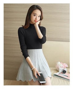 Sweater Autumn Winter Black Tops  Knitted
