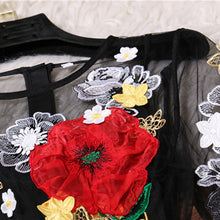Load image into Gallery viewer, Flower Embroidery Appliques Black Mesh Slim
