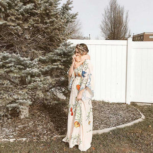 Maxi Dress V-Neck Batwing Sleeve Loose
