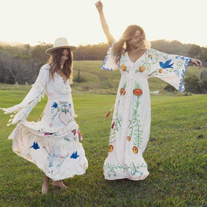 Maxi Dress V-Neck Batwing Sleeve Loose