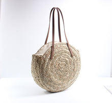 Load image into Gallery viewer, Moroccan Palm Basket Bag Hand Woven Round Straw Bags