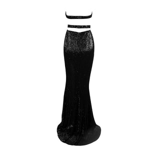 Black Bra Open Back Back Pleated Sequins Slim Dress Party