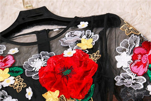 Flower Embroidery Appliques Black Mesh Slim