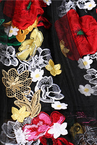 Flower Embroidery Appliques Black Mesh Slim