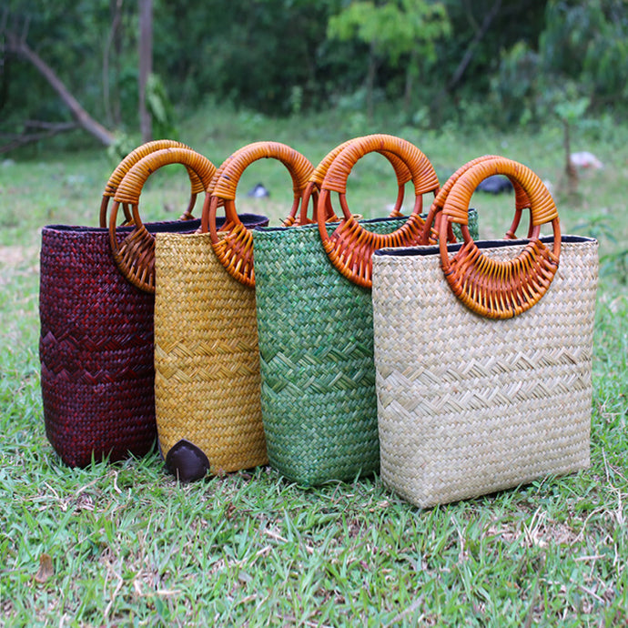 The New Thai  Simple Handmade Straw Bag Rattan Cloth