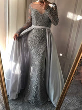 Load image into Gallery viewer, Luxury Pink  Mermaid  Evening Dress  Train Long Sleeves Beading Crystal Evening Gown