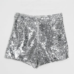 Sequin Shorts High Waist O-Ring Zip Front Bodycon