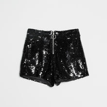 Load image into Gallery viewer, Sequin Shorts High Waist O-Ring Zip Front Bodycon