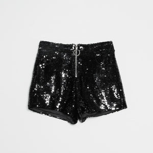 Sequin Shorts High Waist O-Ring Zip Front Bodycon