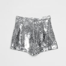 Load image into Gallery viewer, Sequin Shorts High Waist O-Ring Zip Front Bodycon
