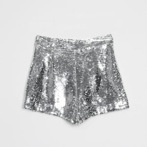 Sequin Shorts High Waist O-Ring Zip Front Bodycon