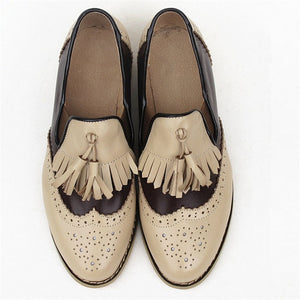 flats genuine Leather oxford flat Shoes brogues vintage retro  tassel pink