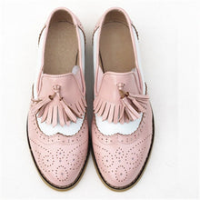 Load image into Gallery viewer, flats genuine Leather oxford flat Shoes brogues vintage retro  tassel pink