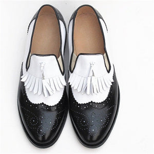 flats genuine Leather oxford flat Shoes brogues vintage retro  tassel pink