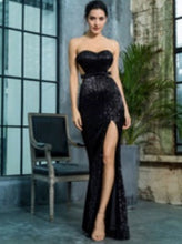 Load image into Gallery viewer, Black Bra Open Back Back Pleated Sequins Slim Dress Party