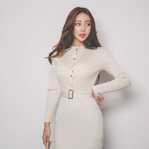 Elegant Single Breasted Sweater Dress