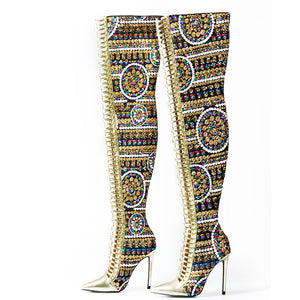 Winter Shoes Sequined Cloth Over the Knee High Heels