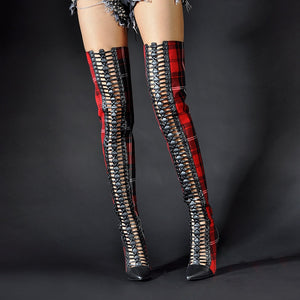 Winter Shoes Sequined Cloth Over the Knee High Heels