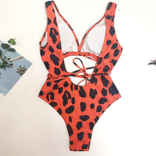 Load image into Gallery viewer, Red leopard swimsuit one piece Bandage sexy bikini Push up