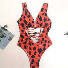 Load image into Gallery viewer, Red leopard swimsuit one piece Bandage sexy bikini Push up