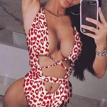 Load image into Gallery viewer, Red leopard swimsuit one piece Bandage sexy bikini Push up