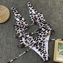 Load image into Gallery viewer, Red leopard swimsuit one piece Bandage sexy bikini Push up
