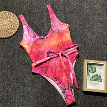 Load image into Gallery viewer, Red leopard swimsuit one piece Bandage sexy bikini Push up