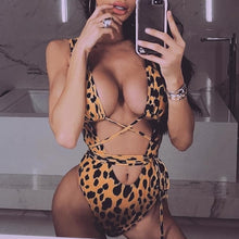 Load image into Gallery viewer, Red leopard swimsuit one piece Bandage sexy bikini Push up