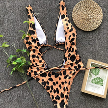 Load image into Gallery viewer, Red leopard swimsuit one piece Bandage sexy bikini Push up
