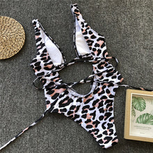 Load image into Gallery viewer, Red leopard swimsuit one piece Bandage sexy bikini Push up
