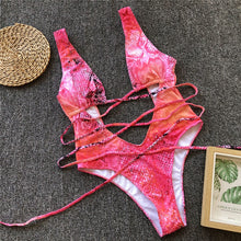 Load image into Gallery viewer, Red leopard swimsuit one piece Bandage sexy bikini Push up