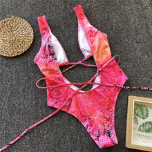 Load image into Gallery viewer, Red leopard swimsuit one piece Bandage sexy bikini Push up