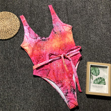 Load image into Gallery viewer, Red leopard swimsuit one piece Bandage sexy bikini Push up