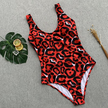 Load image into Gallery viewer, Red leopard swimsuit one piece Bandage sexy bikini Push up