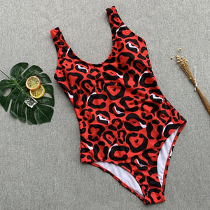 Red leopard swimsuit one piece Bandage sexy bikini Push up
