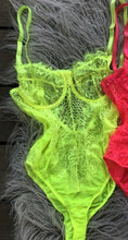 Load image into Gallery viewer, New Neon Colors Fashion Eyelashes Lace Bodysuit